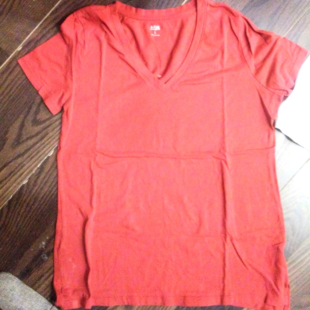 a.n.a short sleeve v-neck shirt size large reddish/orange